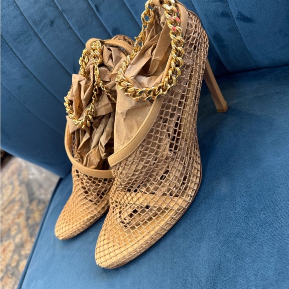 Bottega Veneta Mesh Chain Heels Size 40 Nude Gold Designer Luxury Made in Italy - Picture 3 of 11